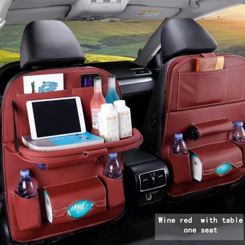SearchFindOrder Wine red with table Car Back Seat Organizer Storage Bag with Foldable Table