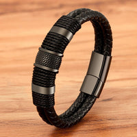 SearchFindOrder Woven Leather Stainless Steel Bracelet