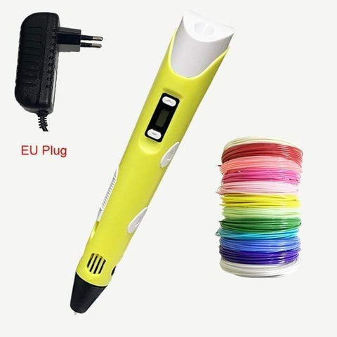 SearchFindOrder Yellow 3D Pen with EU Plug 3D Drawing Print Pen