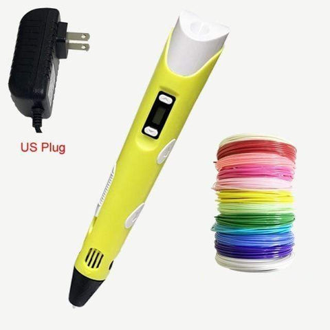 SearchFindOrder Yellow 3D Pen with US Plug 3D Drawing Print Pen